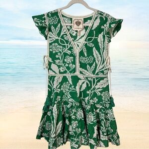 Z&L Europe Green Floral Boho Mini Dress | Beach Cover-Up | Resort Vacay | Size M